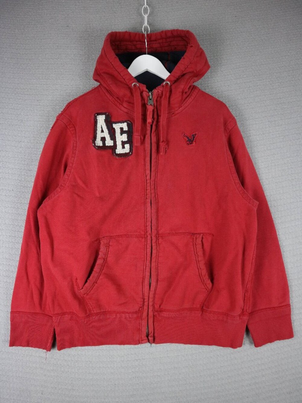 American Eagle Outfitters Thick Cotton Zip Up Hoodie Red Mens XL Distressed